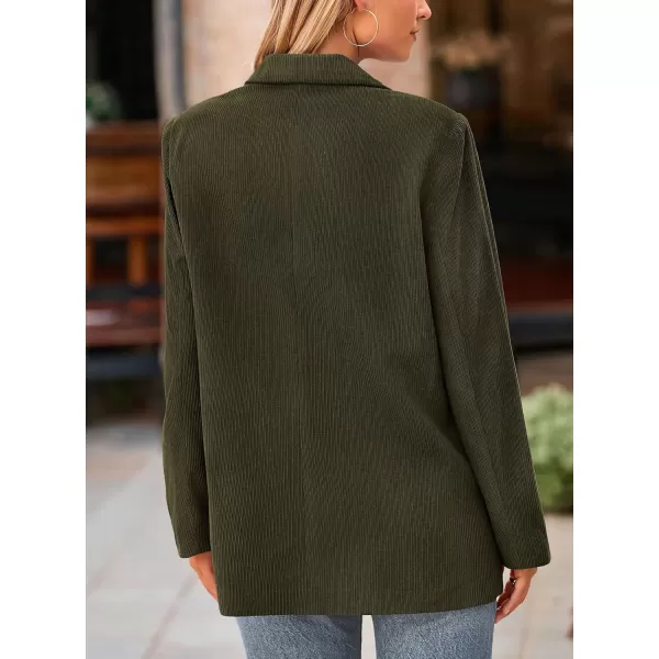 imagePRETTYGARDEN Womens Winter Corduroy Blazers Jackets Dressy Casual Ribbed Long Sleeve Lapel Fashion Work Business OuterwearArmy Green