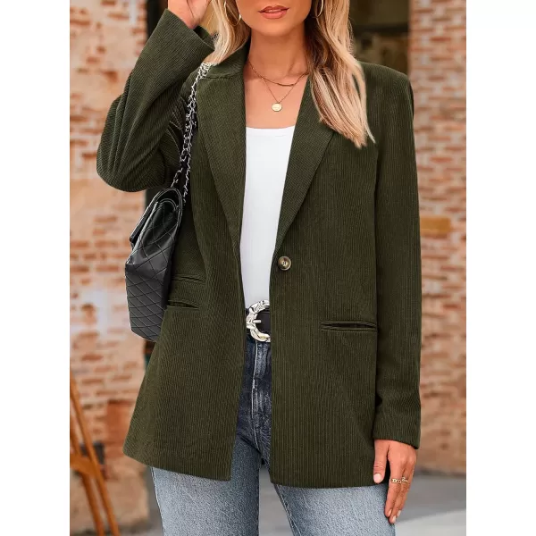 imagePRETTYGARDEN Womens Winter Corduroy Blazers Jackets Dressy Casual Ribbed Long Sleeve Lapel Fashion Work Business OuterwearArmy Green