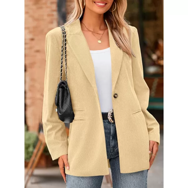 imagePRETTYGARDEN Womens Winter Corduroy Blazers Jackets Dressy Casual Ribbed Long Sleeve Lapel Fashion Work Business OuterwearBeige Yellow