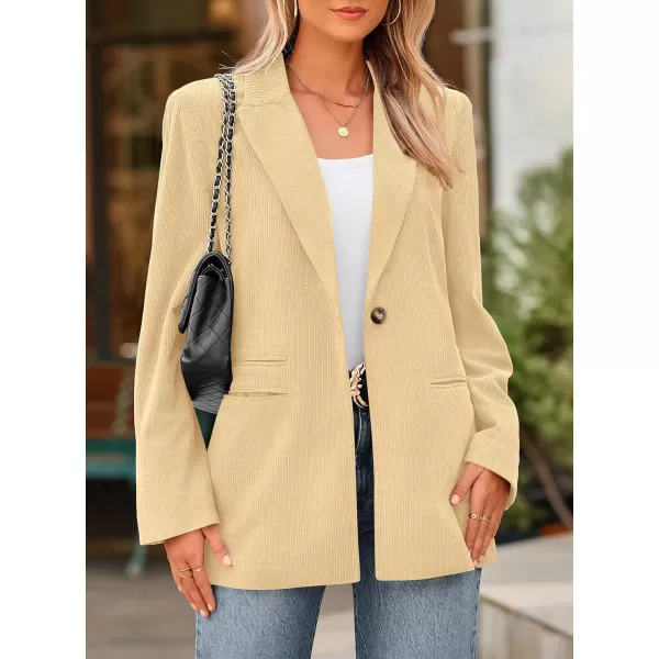 imagePRETTYGARDEN Womens Winter Corduroy Blazers Jackets Dressy Casual Ribbed Long Sleeve Lapel Fashion Work Business OuterwearBeige Yellow