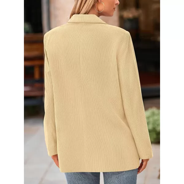 imagePRETTYGARDEN Womens Winter Corduroy Blazers Jackets Dressy Casual Ribbed Long Sleeve Lapel Fashion Work Business OuterwearBeige Yellow