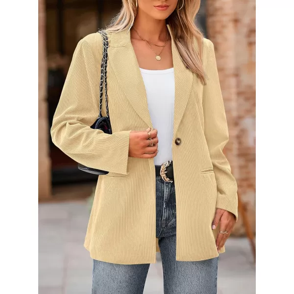 imagePRETTYGARDEN Womens Winter Corduroy Blazers Jackets Dressy Casual Ribbed Long Sleeve Lapel Fashion Work Business OuterwearBeige Yellow