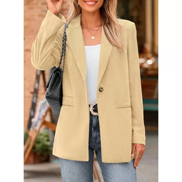 imagePRETTYGARDEN Womens Winter Corduroy Blazers Jackets Dressy Casual Ribbed Long Sleeve Lapel Fashion Work Business OuterwearBeige Yellow