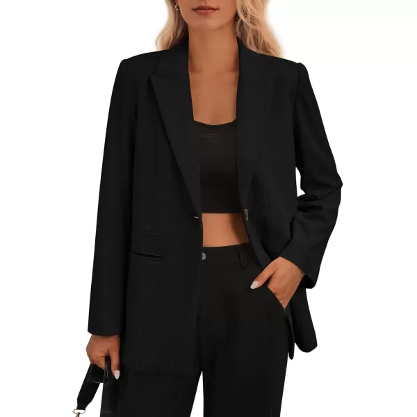 imagePRETTYGARDEN Womens Winter Corduroy Blazers Jackets Dressy Casual Ribbed Long Sleeve Lapel Fashion Work Business OuterwearBlack