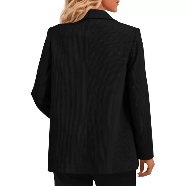 imagePRETTYGARDEN Womens Winter Corduroy Blazers Jackets Dressy Casual Ribbed Long Sleeve Lapel Fashion Work Business OuterwearBlack
