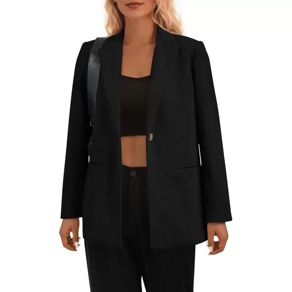 imagePRETTYGARDEN Womens Winter Corduroy Blazers Jackets Dressy Casual Ribbed Long Sleeve Lapel Fashion Work Business OuterwearBlack