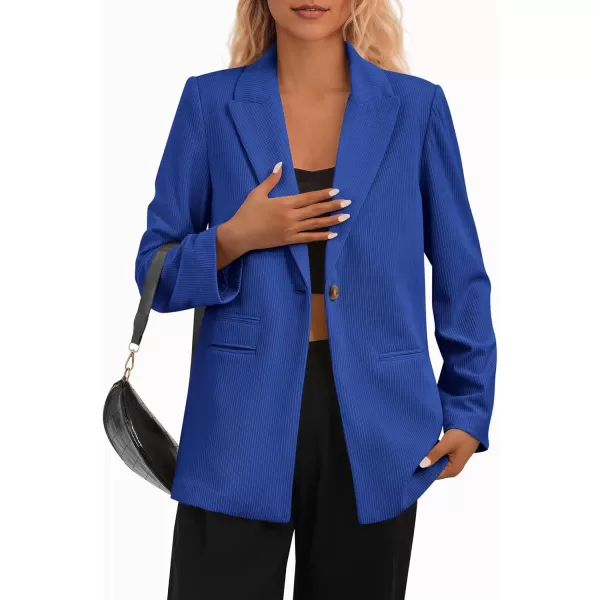 imagePRETTYGARDEN Womens Winter Corduroy Blazers Jackets Dressy Casual Ribbed Long Sleeve Lapel Fashion Work Business OuterwearBlue