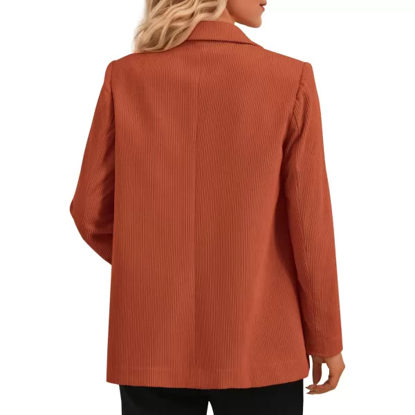 imagePRETTYGARDEN Womens Winter Corduroy Blazers Jackets Dressy Casual Ribbed Long Sleeve Lapel Fashion Work Business OuterwearBrick Red