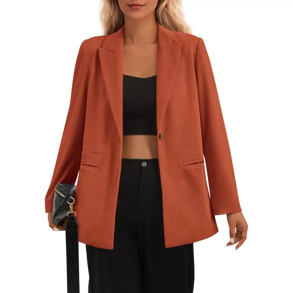 imagePRETTYGARDEN Womens Winter Corduroy Blazers Jackets Dressy Casual Ribbed Long Sleeve Lapel Fashion Work Business OuterwearBrick Red