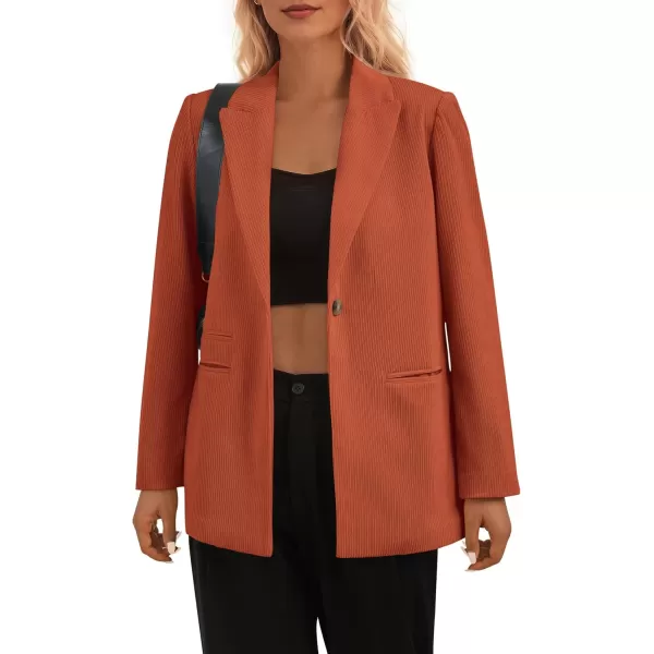 imagePRETTYGARDEN Womens Winter Corduroy Blazers Jackets Dressy Casual Ribbed Long Sleeve Lapel Fashion Work Business OuterwearBrick Red
