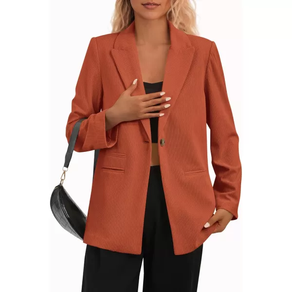 imagePRETTYGARDEN Womens Winter Corduroy Blazers Jackets Dressy Casual Ribbed Long Sleeve Lapel Fashion Work Business OuterwearBrick Red