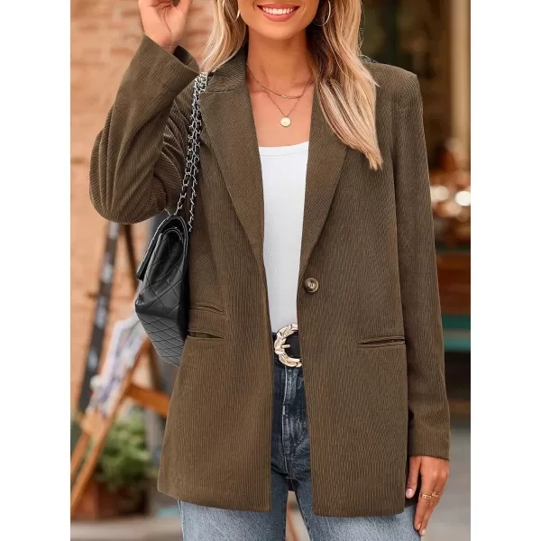 imagePRETTYGARDEN Womens Winter Corduroy Blazers Jackets Dressy Casual Ribbed Long Sleeve Lapel Fashion Work Business OuterwearBrown Coffee