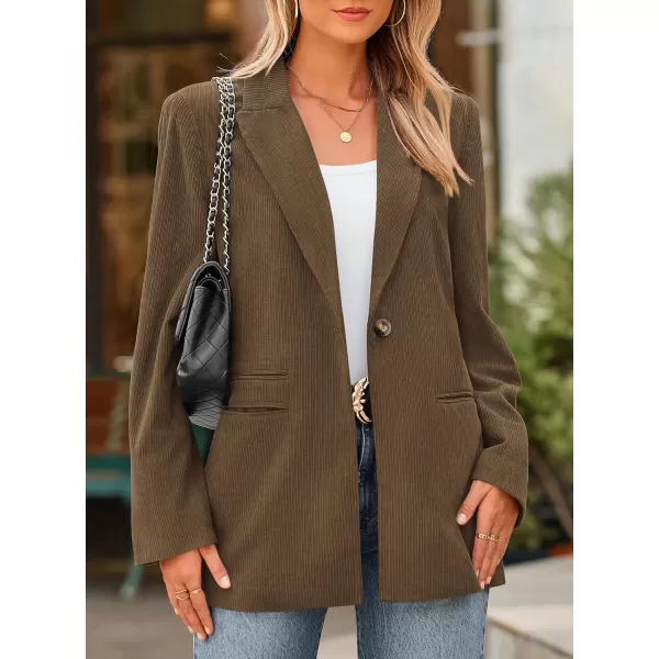 imagePRETTYGARDEN Womens Winter Corduroy Blazers Jackets Dressy Casual Ribbed Long Sleeve Lapel Fashion Work Business OuterwearBrown Coffee
