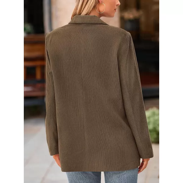 imagePRETTYGARDEN Womens Winter Corduroy Blazers Jackets Dressy Casual Ribbed Long Sleeve Lapel Fashion Work Business OuterwearBrown Coffee