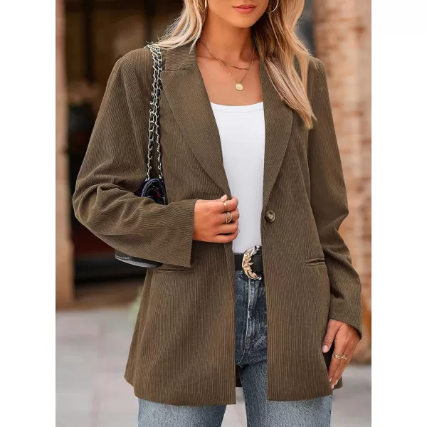 imagePRETTYGARDEN Womens Winter Corduroy Blazers Jackets Dressy Casual Ribbed Long Sleeve Lapel Fashion Work Business OuterwearBrown Coffee