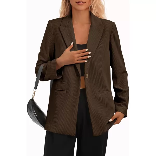 imagePRETTYGARDEN Womens Winter Corduroy Blazers Jackets Dressy Casual Ribbed Long Sleeve Lapel Fashion Work Business OuterwearCoffee