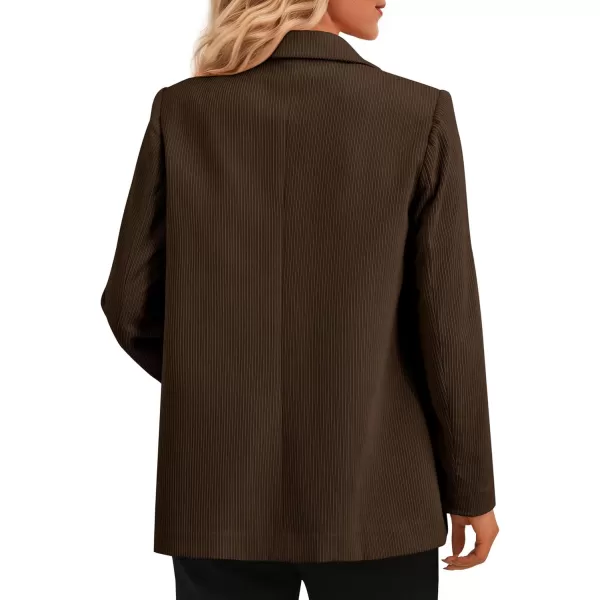 imagePRETTYGARDEN Womens Winter Corduroy Blazers Jackets Dressy Casual Ribbed Long Sleeve Lapel Fashion Work Business OuterwearCoffee