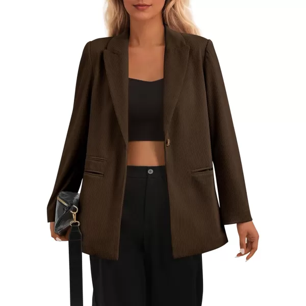 imagePRETTYGARDEN Womens Winter Corduroy Blazers Jackets Dressy Casual Ribbed Long Sleeve Lapel Fashion Work Business OuterwearCoffee