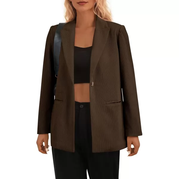 imagePRETTYGARDEN Womens Winter Corduroy Blazers Jackets Dressy Casual Ribbed Long Sleeve Lapel Fashion Work Business OuterwearCoffee
