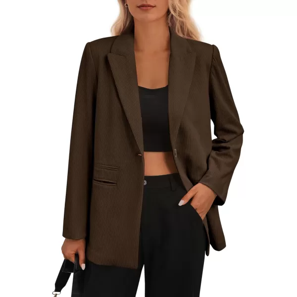 imagePRETTYGARDEN Womens Winter Corduroy Blazers Jackets Dressy Casual Ribbed Long Sleeve Lapel Fashion Work Business OuterwearCoffee
