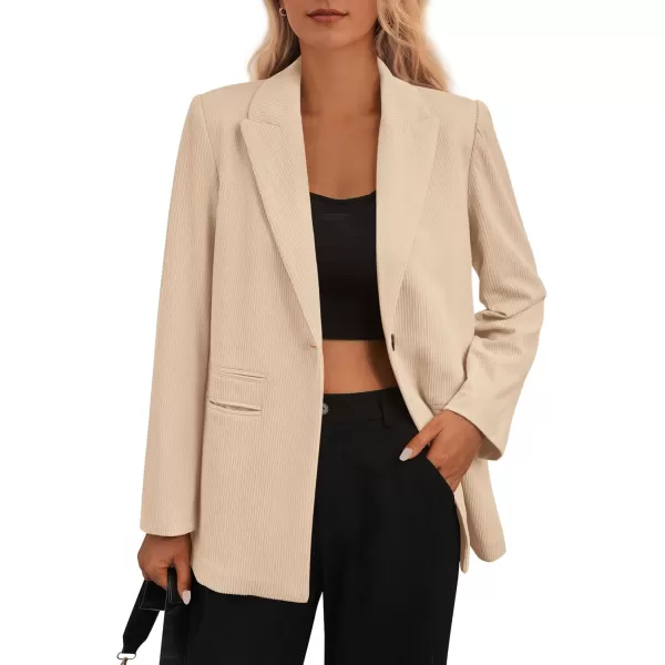 imagePRETTYGARDEN Womens Winter Corduroy Blazers Jackets Dressy Casual Ribbed Long Sleeve Lapel Fashion Work Business OuterwearLight Khaki