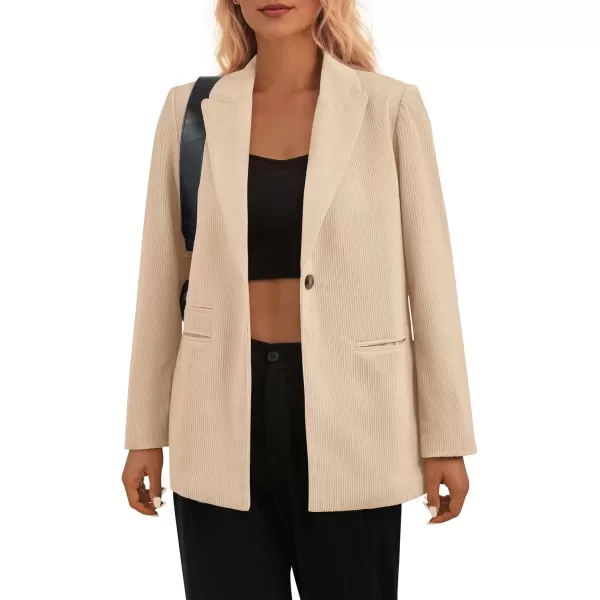 imagePRETTYGARDEN Womens Winter Corduroy Blazers Jackets Dressy Casual Ribbed Long Sleeve Lapel Fashion Work Business OuterwearLight Khaki