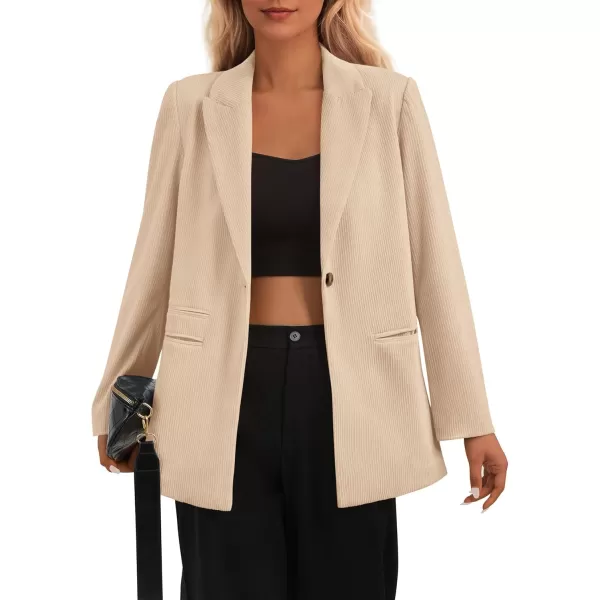 imagePRETTYGARDEN Womens Winter Corduroy Blazers Jackets Dressy Casual Ribbed Long Sleeve Lapel Fashion Work Business OuterwearLight Khaki