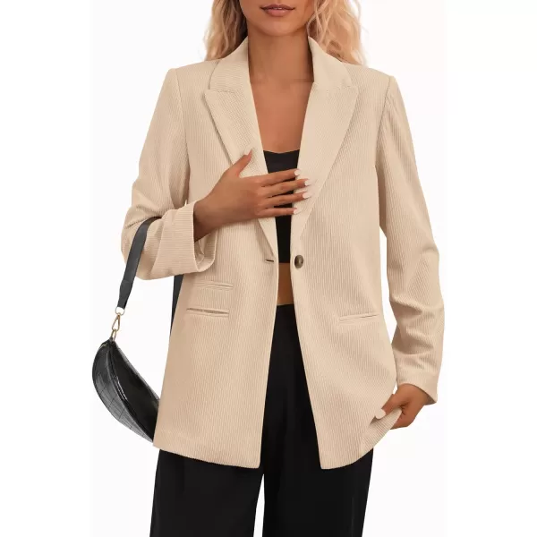 imagePRETTYGARDEN Womens Winter Corduroy Blazers Jackets Dressy Casual Ribbed Long Sleeve Lapel Fashion Work Business OuterwearLight Khaki
