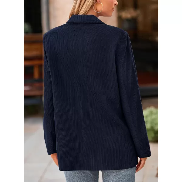 imagePRETTYGARDEN Womens Winter Corduroy Blazers Jackets Dressy Casual Ribbed Long Sleeve Lapel Fashion Work Business OuterwearNavy
