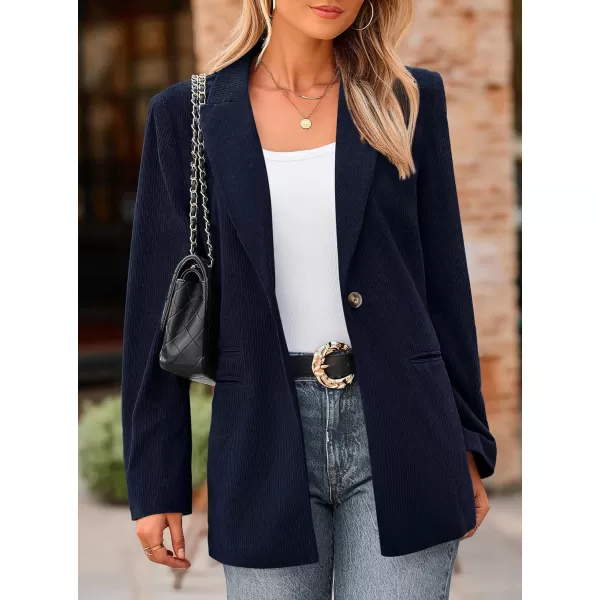 imagePRETTYGARDEN Womens Winter Corduroy Blazers Jackets Dressy Casual Ribbed Long Sleeve Lapel Fashion Work Business OuterwearNavy