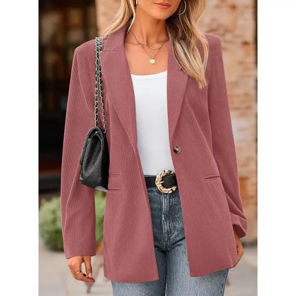 imagePRETTYGARDEN Womens Winter Corduroy Blazers Jackets Dressy Casual Ribbed Long Sleeve Lapel Fashion Work Business OuterwearPink
