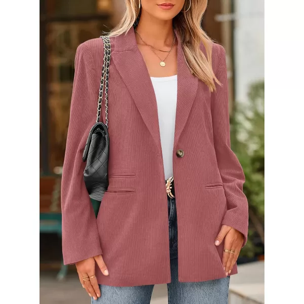 imagePRETTYGARDEN Womens Winter Corduroy Blazers Jackets Dressy Casual Ribbed Long Sleeve Lapel Fashion Work Business OuterwearPink