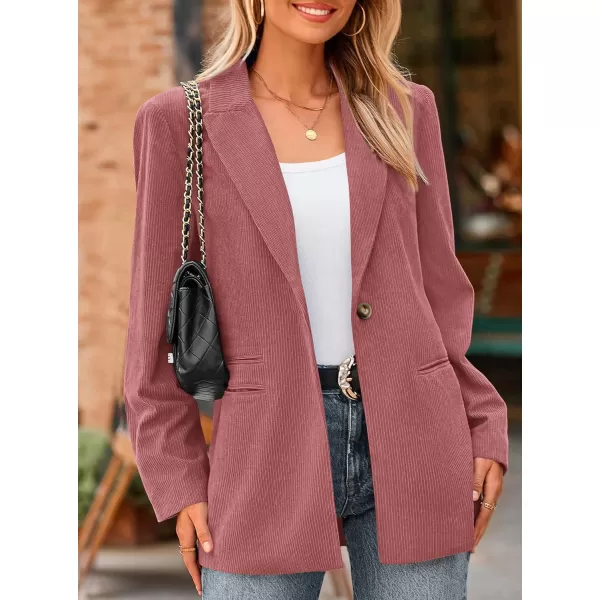imagePRETTYGARDEN Womens Winter Corduroy Blazers Jackets Dressy Casual Ribbed Long Sleeve Lapel Fashion Work Business OuterwearPink