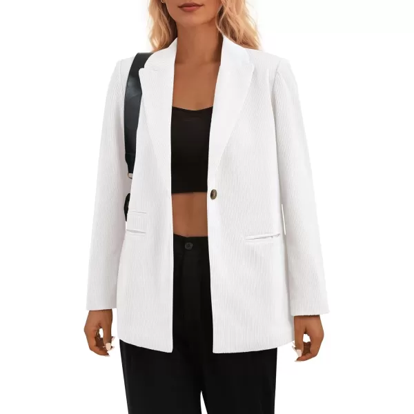imagePRETTYGARDEN Womens Winter Corduroy Blazers Jackets Dressy Casual Ribbed Long Sleeve Lapel Fashion Work Business OuterwearWhite