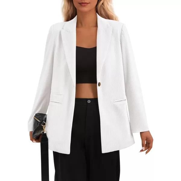 imagePRETTYGARDEN Womens Winter Corduroy Blazers Jackets Dressy Casual Ribbed Long Sleeve Lapel Fashion Work Business OuterwearWhite