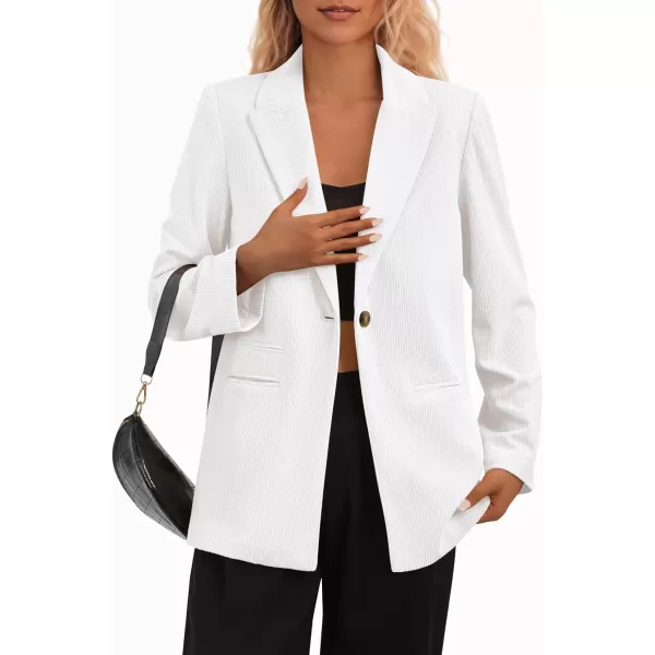 imagePRETTYGARDEN Womens Winter Corduroy Blazers Jackets Dressy Casual Ribbed Long Sleeve Lapel Fashion Work Business OuterwearWhite