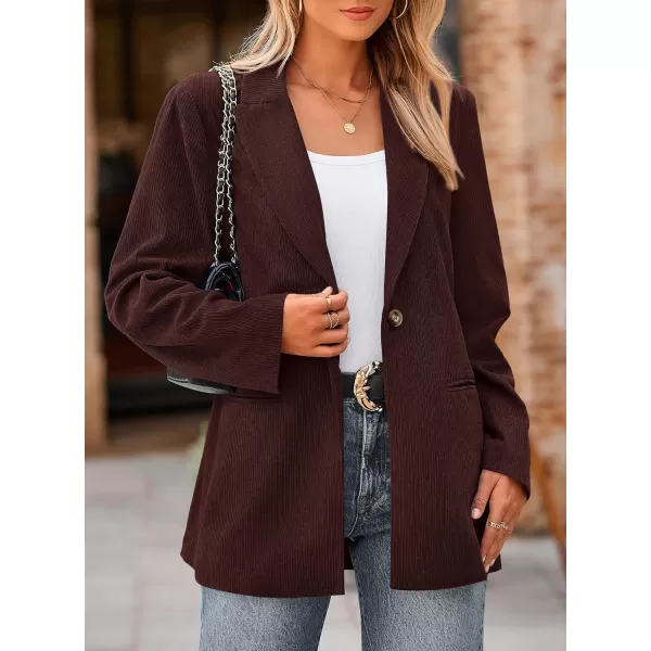 imagePRETTYGARDEN Womens Winter Corduroy Blazers Jackets Dressy Casual Ribbed Long Sleeve Lapel Fashion Work Business OuterwearWine Red