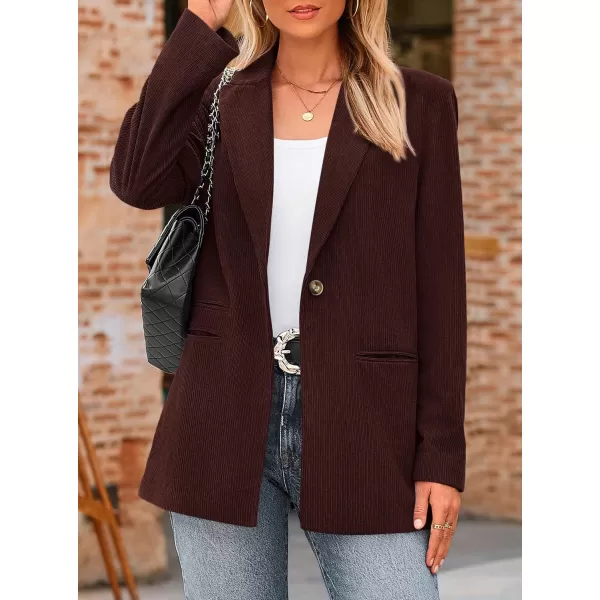 imagePRETTYGARDEN Womens Winter Corduroy Blazers Jackets Dressy Casual Ribbed Long Sleeve Lapel Fashion Work Business OuterwearWine Red