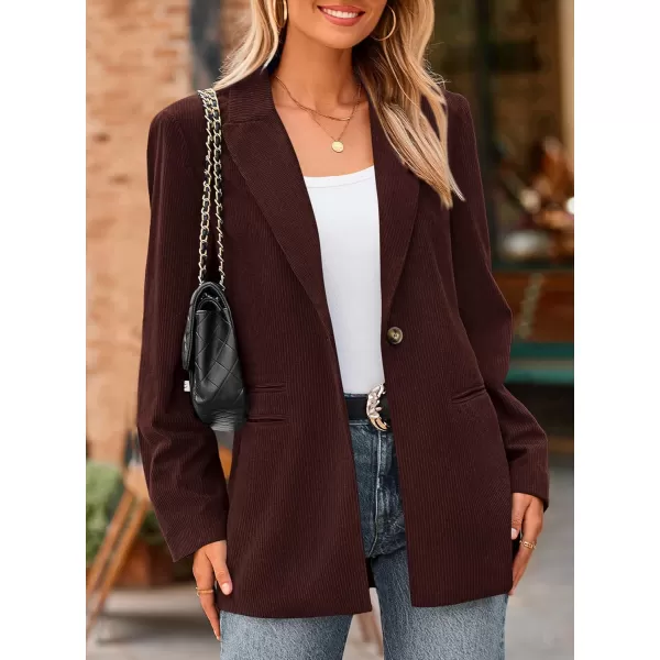 imagePRETTYGARDEN Womens Winter Corduroy Blazers Jackets Dressy Casual Ribbed Long Sleeve Lapel Fashion Work Business OuterwearWine Red
