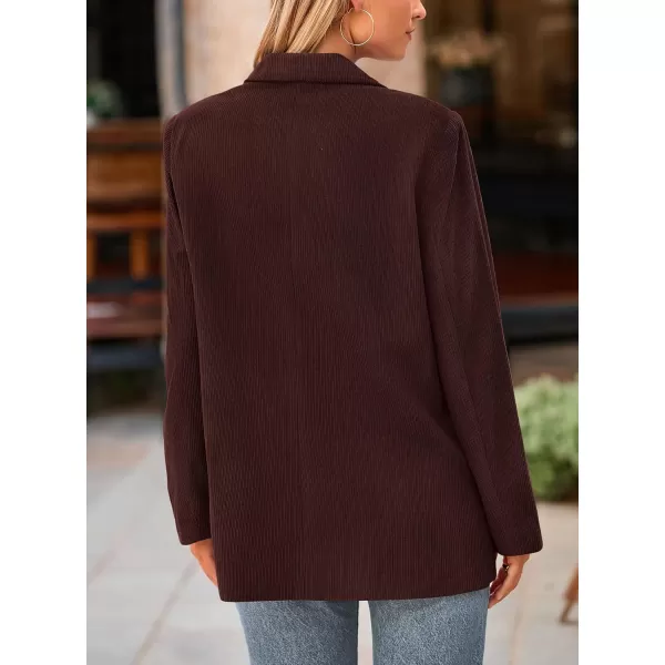 imagePRETTYGARDEN Womens Winter Corduroy Blazers Jackets Dressy Casual Ribbed Long Sleeve Lapel Fashion Work Business OuterwearWine Red