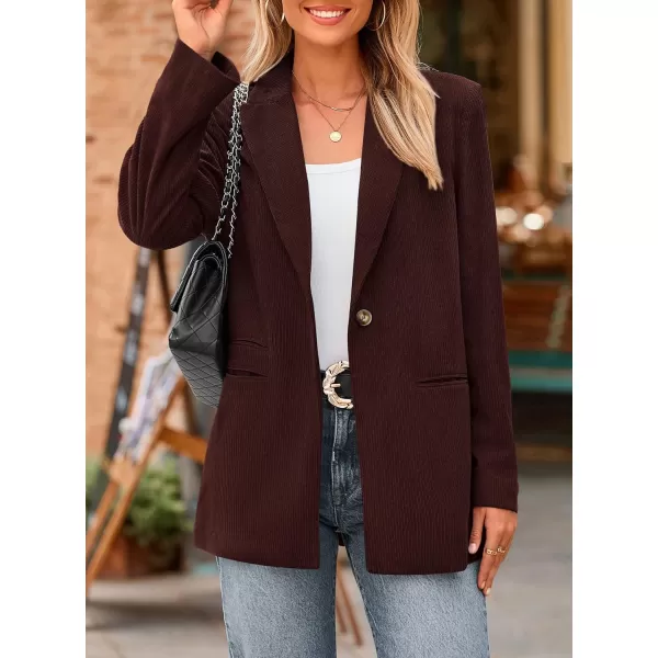 imagePRETTYGARDEN Womens Winter Corduroy Blazers Jackets Dressy Casual Ribbed Long Sleeve Lapel Fashion Work Business OuterwearWine Red