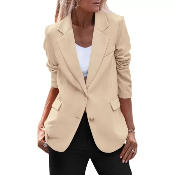 imagePRETTYGARDEN Womens 2024 Fall Business Casual Blazers Long Sleeve Notch Lapel Trendy Work Office Blazer Jackets OuterwearBeige