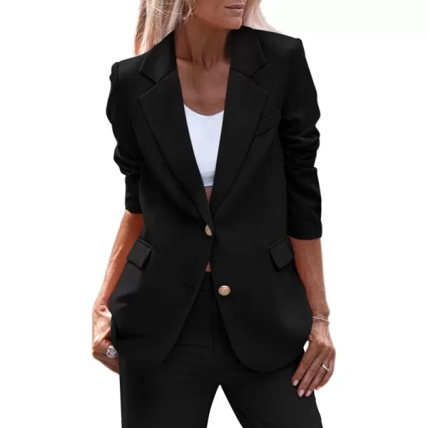 imagePRETTYGARDEN Womens 2024 Fall Business Casual Blazers Long Sleeve Notch Lapel Trendy Work Office Blazer Jackets OuterwearBlack