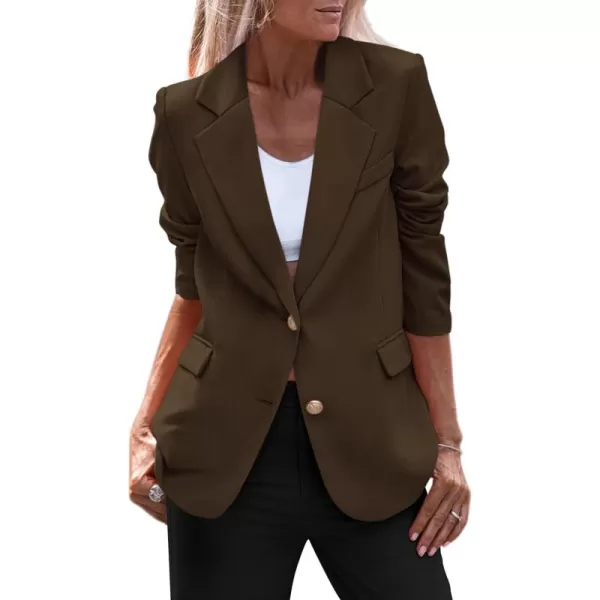 imagePRETTYGARDEN Womens 2024 Fall Business Casual Blazers Long Sleeve Notch Lapel Trendy Work Office Blazer Jackets OuterwearCoffee