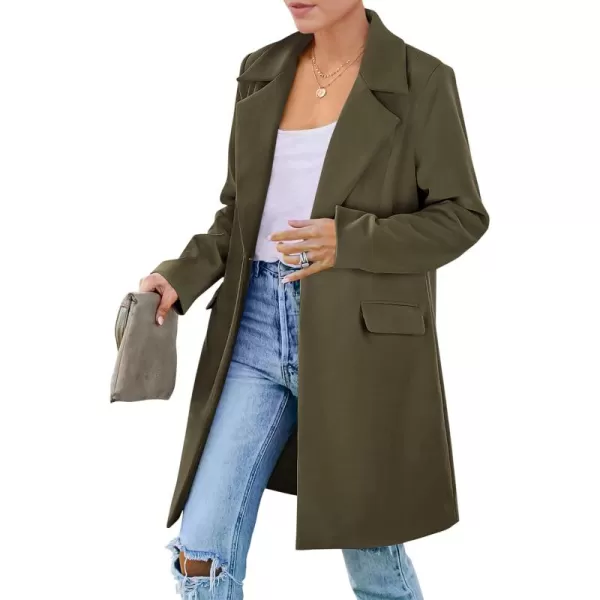 imagePRETTYGARDEN Womens 2024 Fall Long Blazer Jackets Long Sleeve Lapel Pockets Loose Fit Work Casual Blazers OuterwearArmy Green