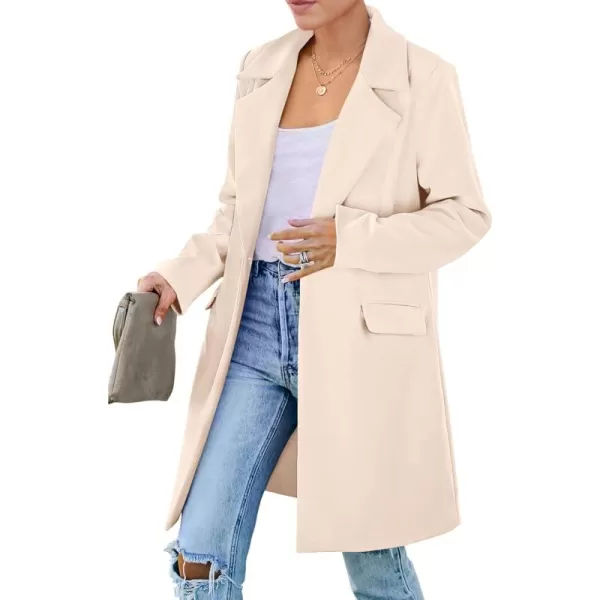 imagePRETTYGARDEN Womens 2024 Fall Long Blazer Jackets Long Sleeve Lapel Pockets Loose Fit Work Casual Blazers OuterwearBeige