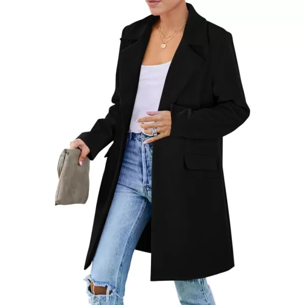 imagePRETTYGARDEN Womens 2024 Fall Long Blazer Jackets Long Sleeve Lapel Pockets Loose Fit Work Casual Blazers OuterwearBlack