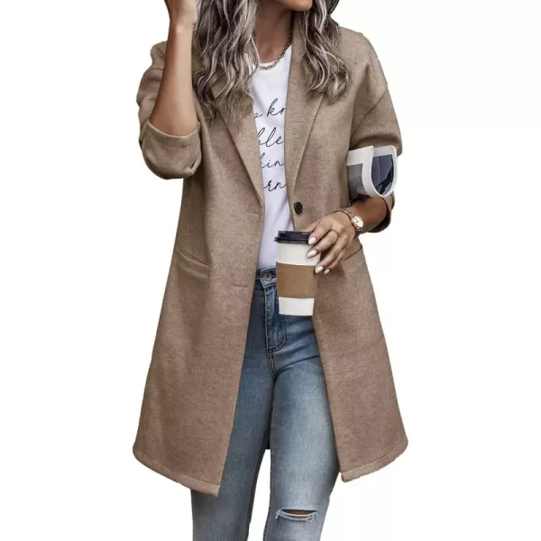 imagePRETTYGARDEN Womens 2024 Plaid Shacket Jacket Casual Button Wool Blend Winter Tartan Trench Coat With PocketsSolid Camel