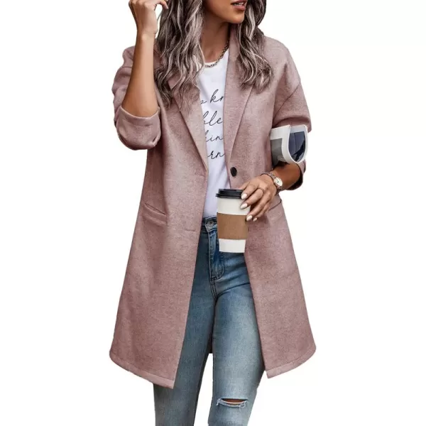 imagePRETTYGARDEN Womens 2024 Plaid Shacket Jacket Casual Button Wool Blend Winter Tartan Trench Coat With PocketsSolid Pink
