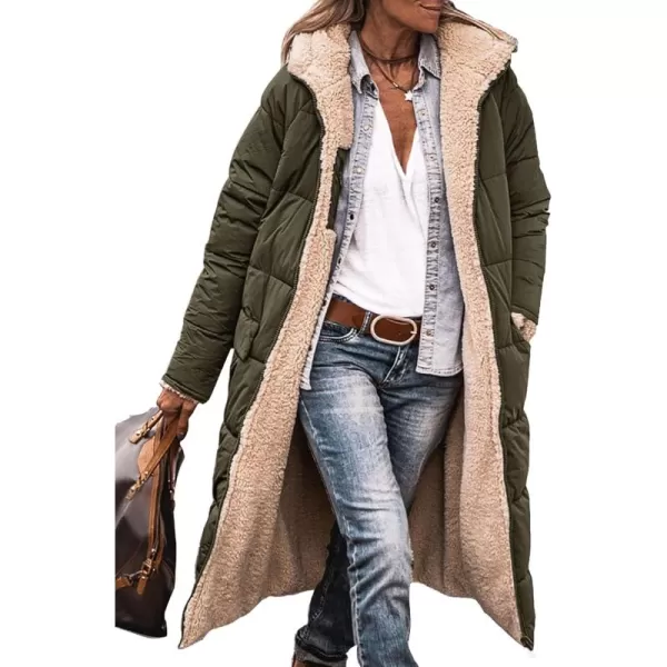 imagePRETTYGARDEN Womens 2024 Winter Fashion Clothes Oversized Shearling Fleece Long Coats JacketsArmy Green